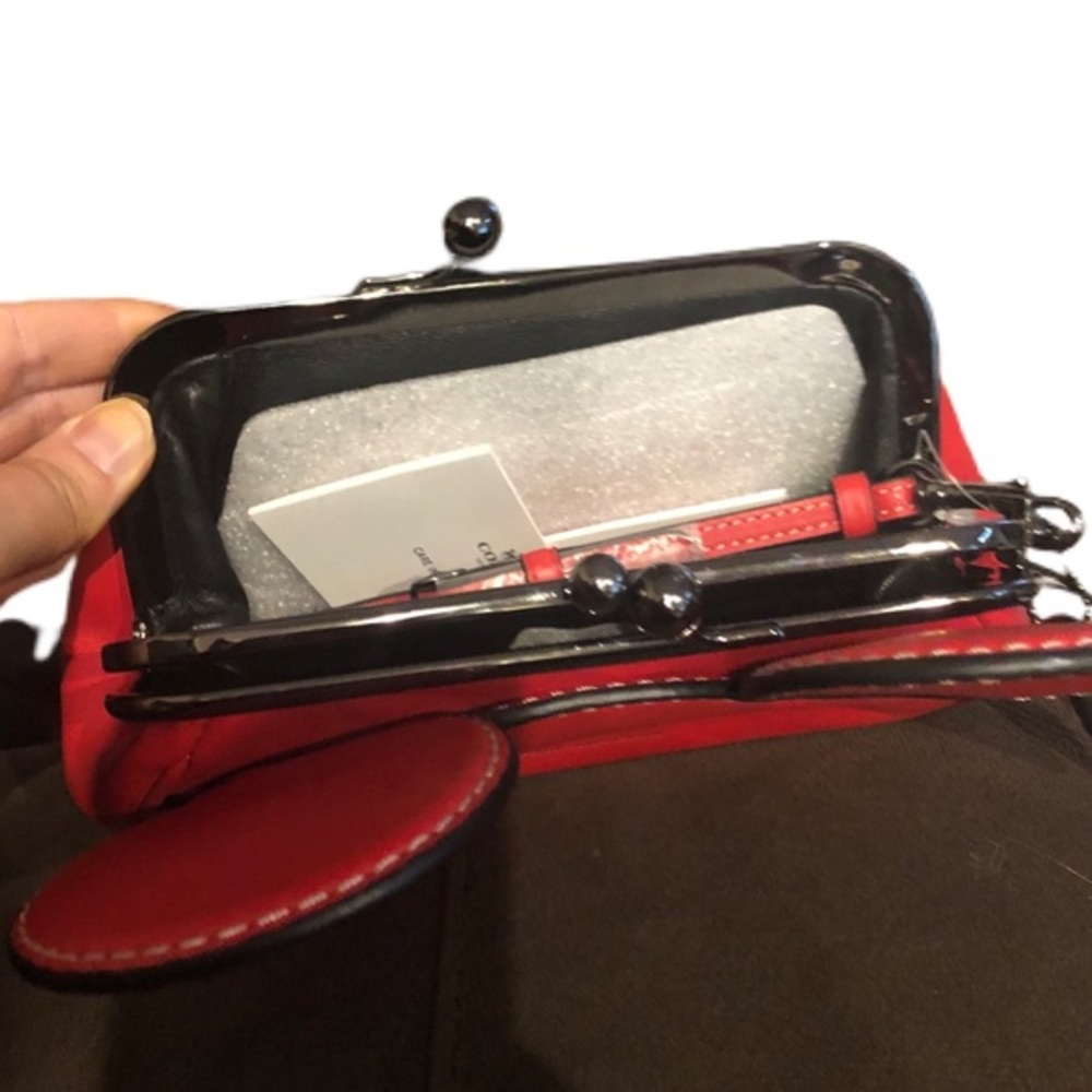 DISNEY X COACH Limited Edition Red Mickey Mouse Kisslock Wristlet leather purse - Picture 7 of 11